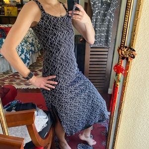 Vintage black and white dress with texture and double slits